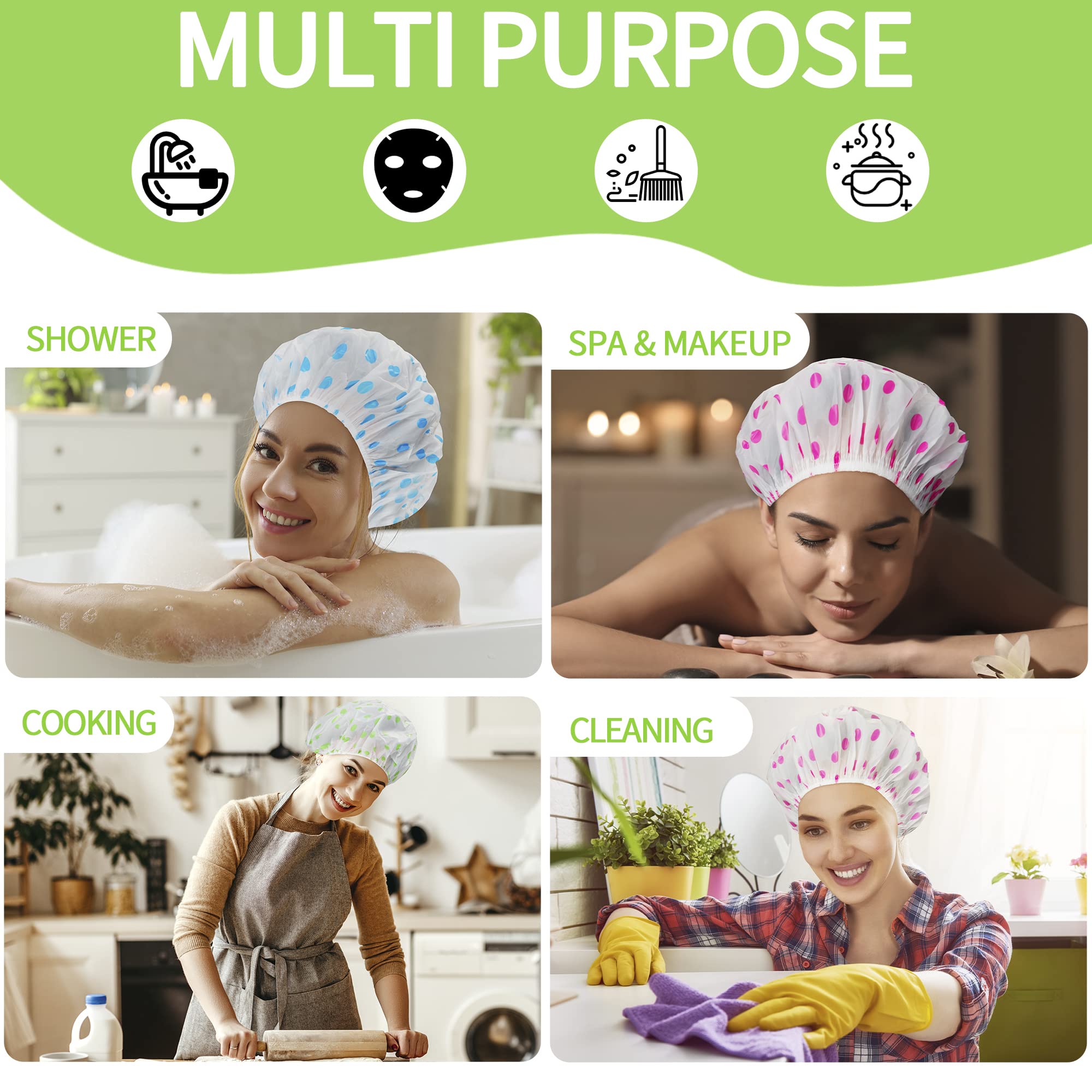 4 Pack Shower Caps for Women/Men, Light Weight Plastic Shower Caps for Women UK 30cm Width with Good Quality Elastic, Perfect for Use at Home, and Spa by MAUZIMRA