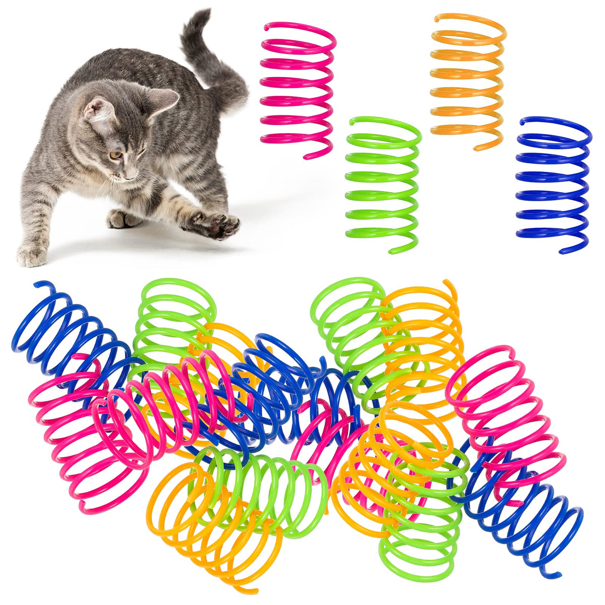 Fuyamp 16 Pcs Cat Colorful Springs Toys, Cat Spring Toys for Kittens, BPA Free Plastic Interactive Toys to Keep Fit for Swatting, Biting, Hunting Healthy Play Kitten Toys