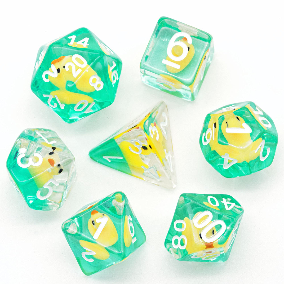 cusdie 7-Die DND Dice, Polyhedral Dice Set Filled with Animal, for Role Playing Game Dungeons and Dragons D&D Dice (Yellow Duck)