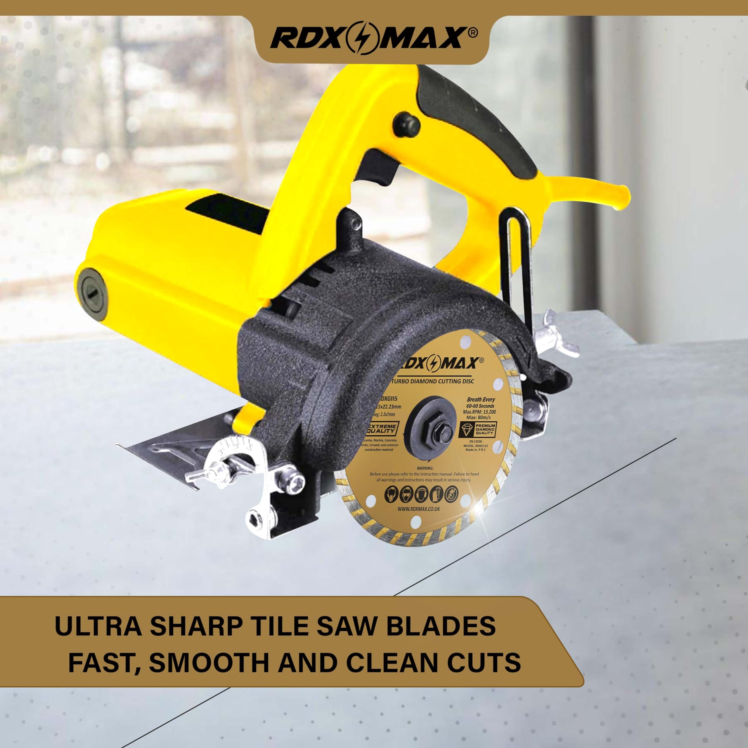 RDXMAX ® 115mm Diamond Cutting Discs for Angle Grinder-Super Thin Fast,Clean Cut on Porcelain,Granite,Marble,Concrete,Tiles,Stones,Bricks & Ceramics-4.5 inches Wheel -Size 115 x2.2 x22.23mm- 2 Pack Golden