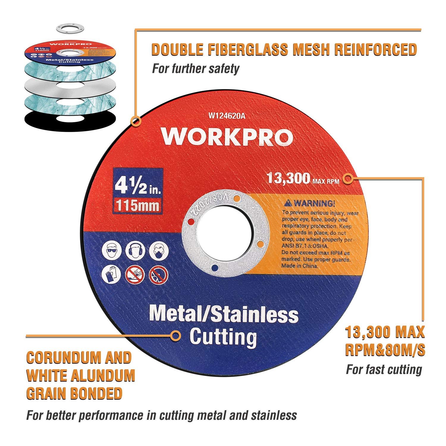 WORKPRO Cut Off Wheels 20-Pack, 115mm Metal and Stainless Steel Cutting Wheel, 1.2mm Thin Metal Cutting Discs for Angle Grinder