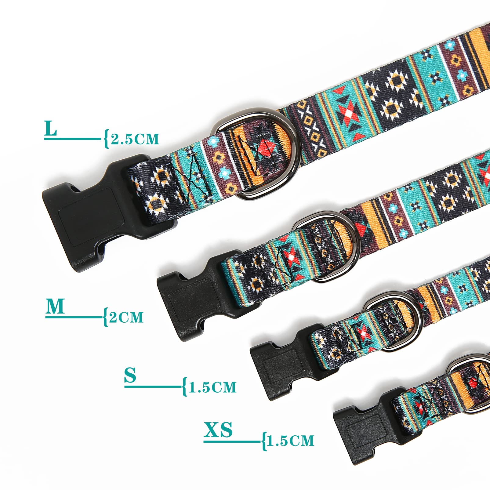 HEELE Dog Collar Medium Multi-Colour Patterned Soft Comfy Dog Pet Collars Easy Adjustable Collar for Small Medium Dogs Indoor Outdoor Activities, Bohemian Cyan, M