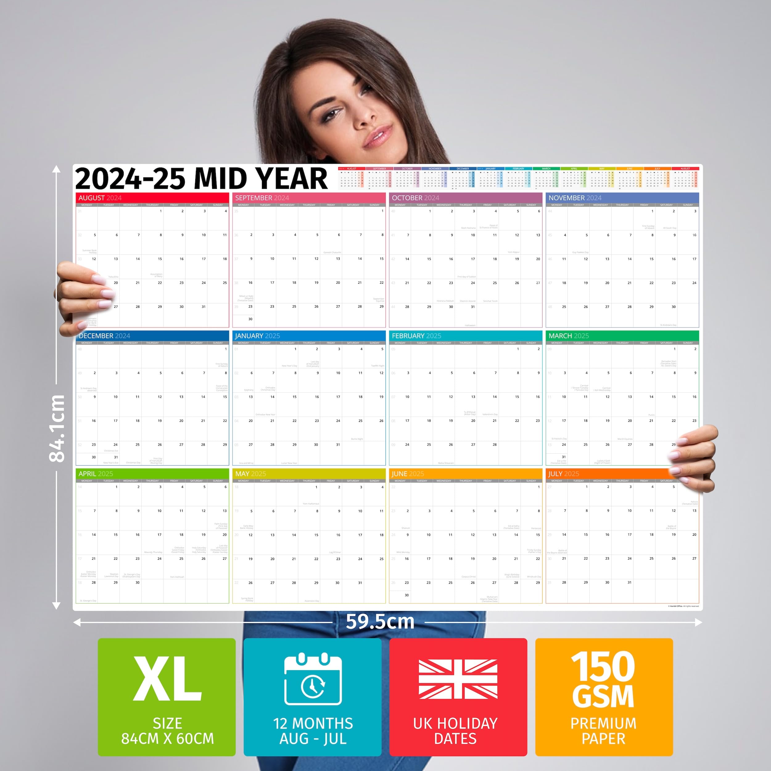 Academic Wall Planner 2024/2025 – Mid Year Wall Planner 2024-2025 - Teacher Planner 2024-2025 - 12 Month Office, University, School, Academic Calendar 2024/25 – Folded Boxes Edition