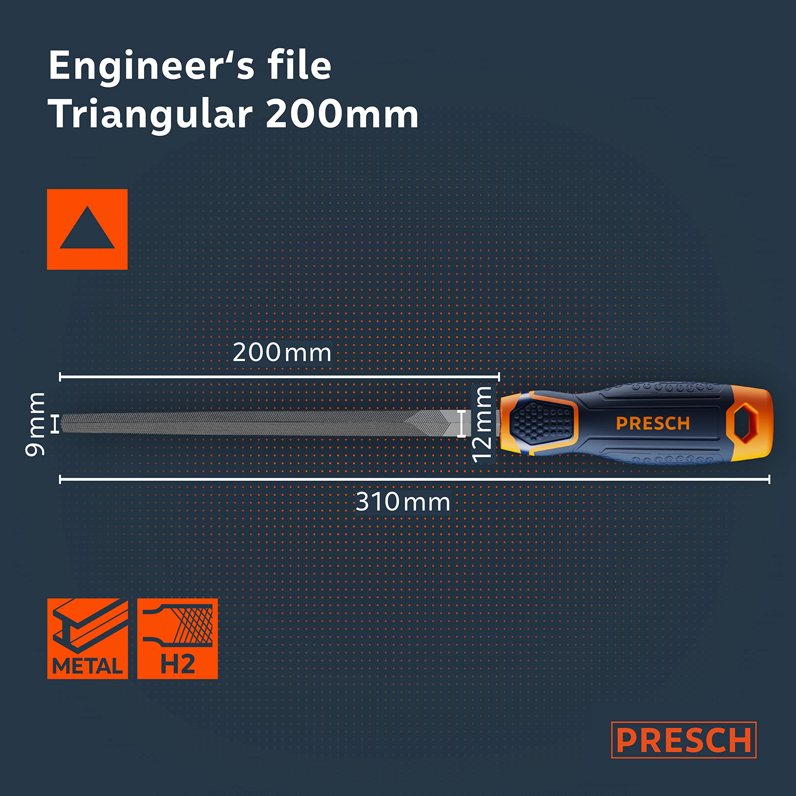 Presch File Triangular 200mm - Tapered Triangular File for Metal and Wood for Filing Angular Profiles - High Quality Triangular Metal File