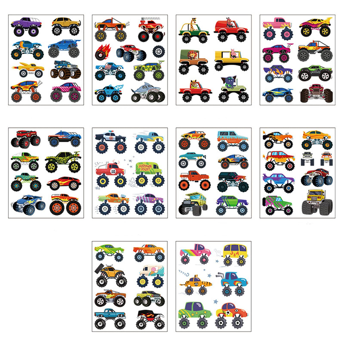 Monster Truck Car Temporary Tattoos for Boys,Girls,Kids,10 Sheets Kids Tattoos Waterproof Fake Tattoos Truck Car Tattoo Stickers for Children's Stick on Tattoos Car Theme Birthday Party Bag Filler
