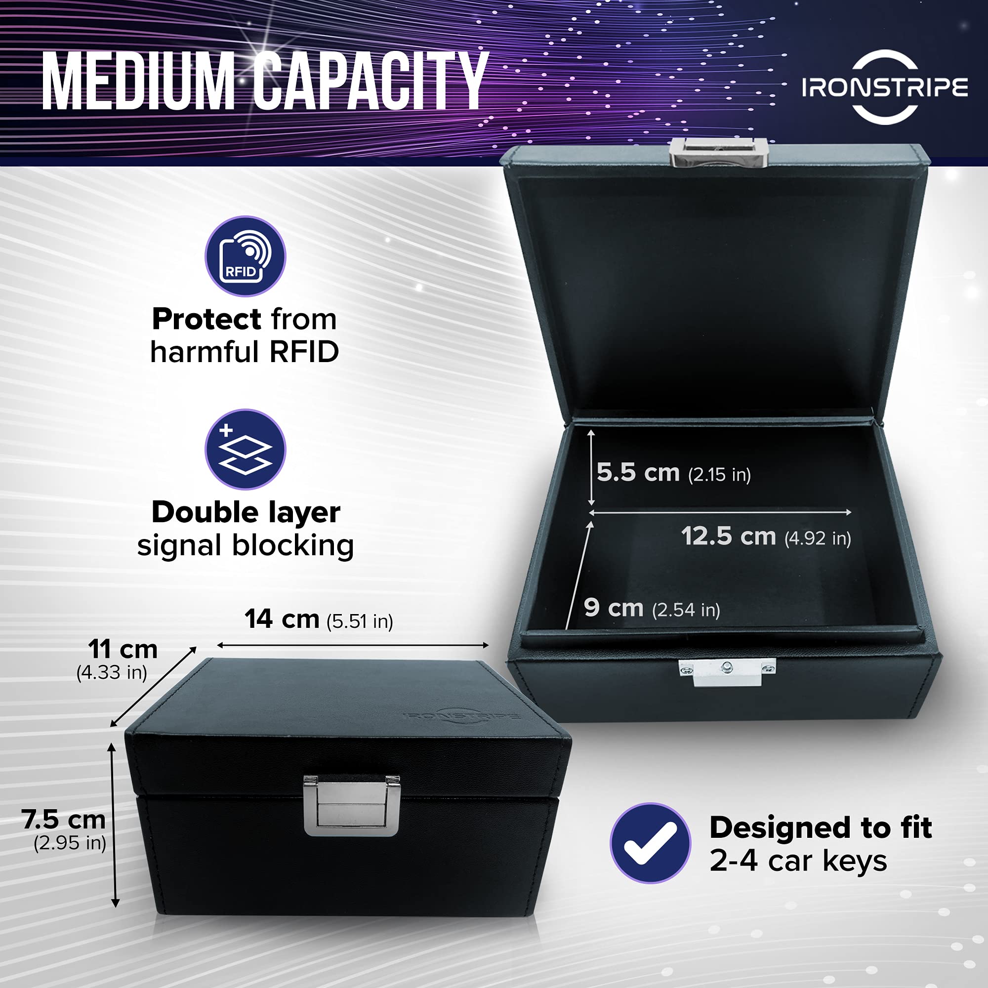Ironstripe Faraday Box for Car Keys and Faraday Pouch for Car Keys – Double-Layer Signal Blocking Keyless Car Key Signal Blocker Box with RFID Key Pouch – Durable Signal Blocking Box for Car Keys