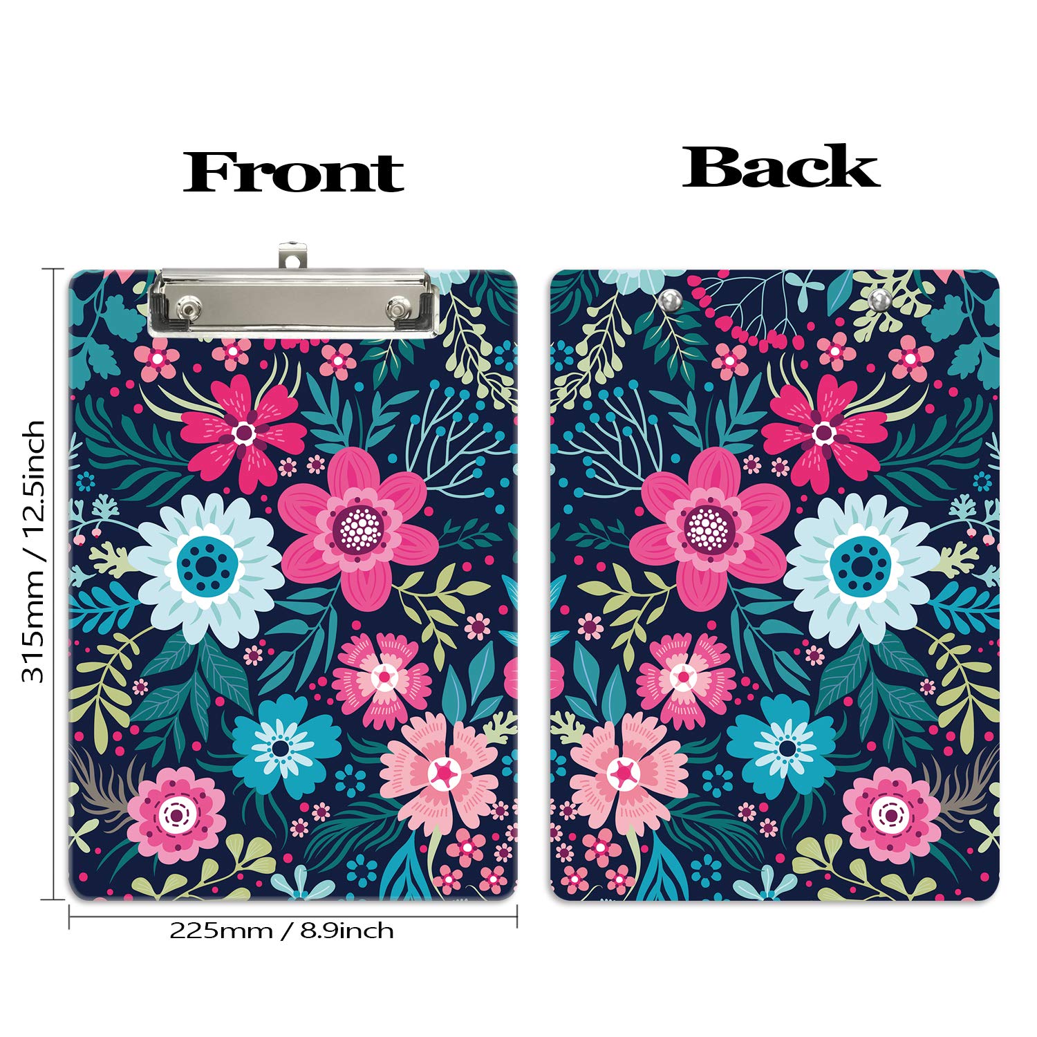 Hnogri Plastic Clipboard A4, Fashion Design A4 Letter Size Clipboards & Forms Holders for Office Supplies Lawyers,School Students and Kids, Low Profile Clip Cute Clipboard Folder, Art Flowers