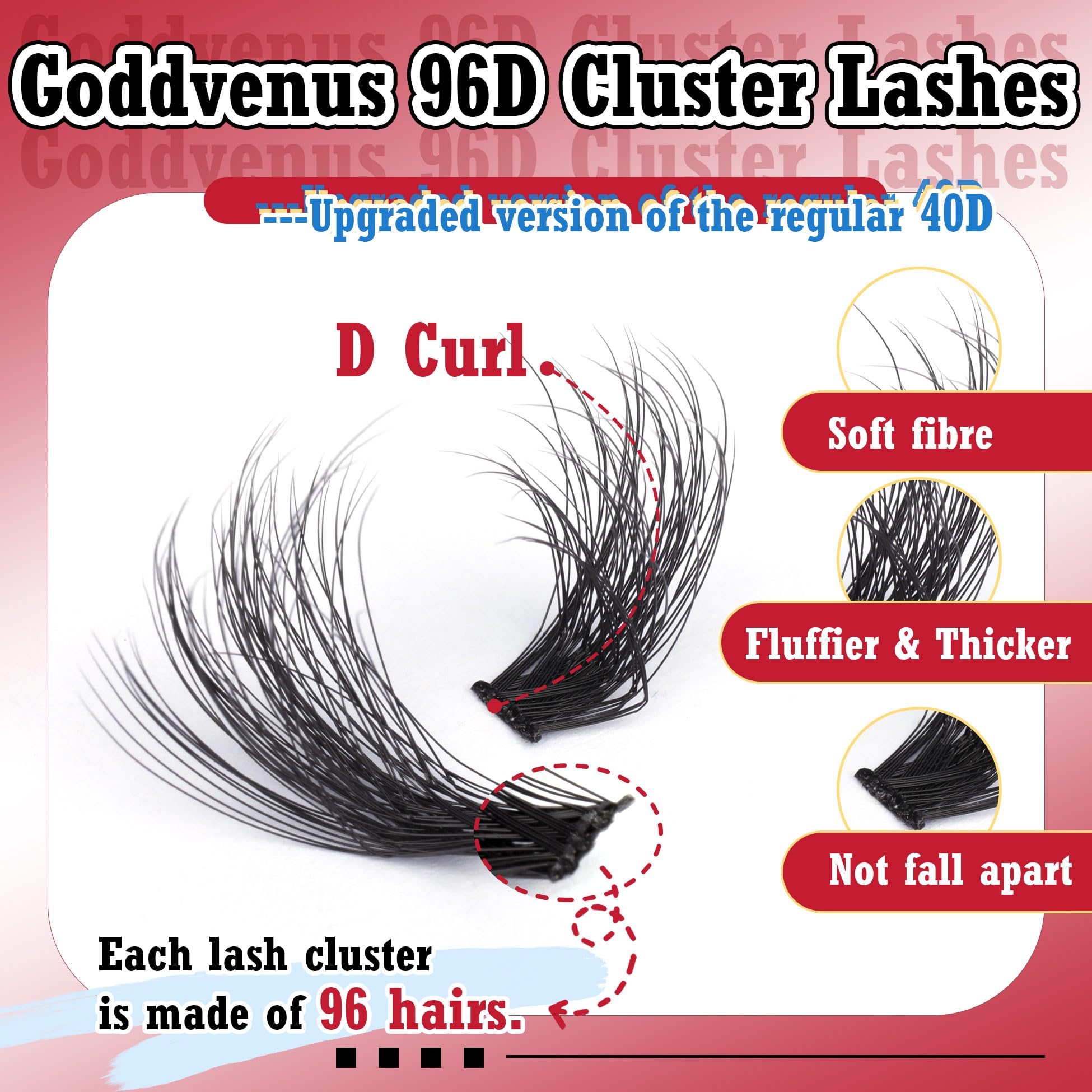 Goddvenus Individual Eyelashes Thick Cluster Lashes Wispy Lash Clusters 10-20mm Fluffy Eyelash Clusters Dramatic Lashes Individual Russian D Curl Eyelashes Extensions 240pcs