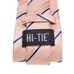 Hi-Tie Blush Pink and Blue Strip Ties for Men Silk Woven Tie and Hanky Cufflinks Tie Bar Set Formal Necktie Wedding Prom