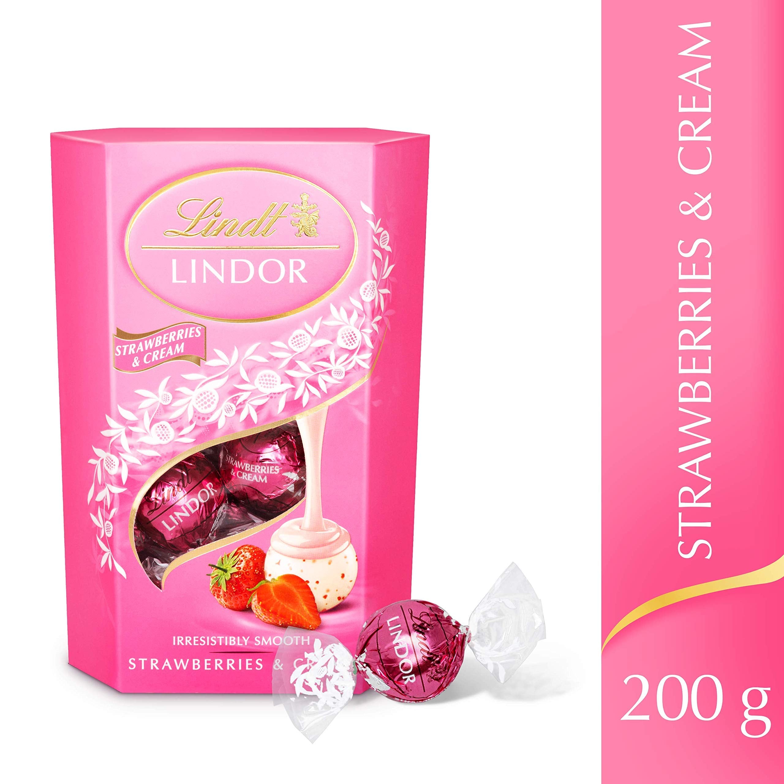 Lindt Lindor Strawberries & Cream Chocolate Truffles Box - Approx 16 balls, 200g - Chocolate Truffles with a Smooth Melting Filling - Gift Present - Father's Day, Birthday, Congratulations, Thank you