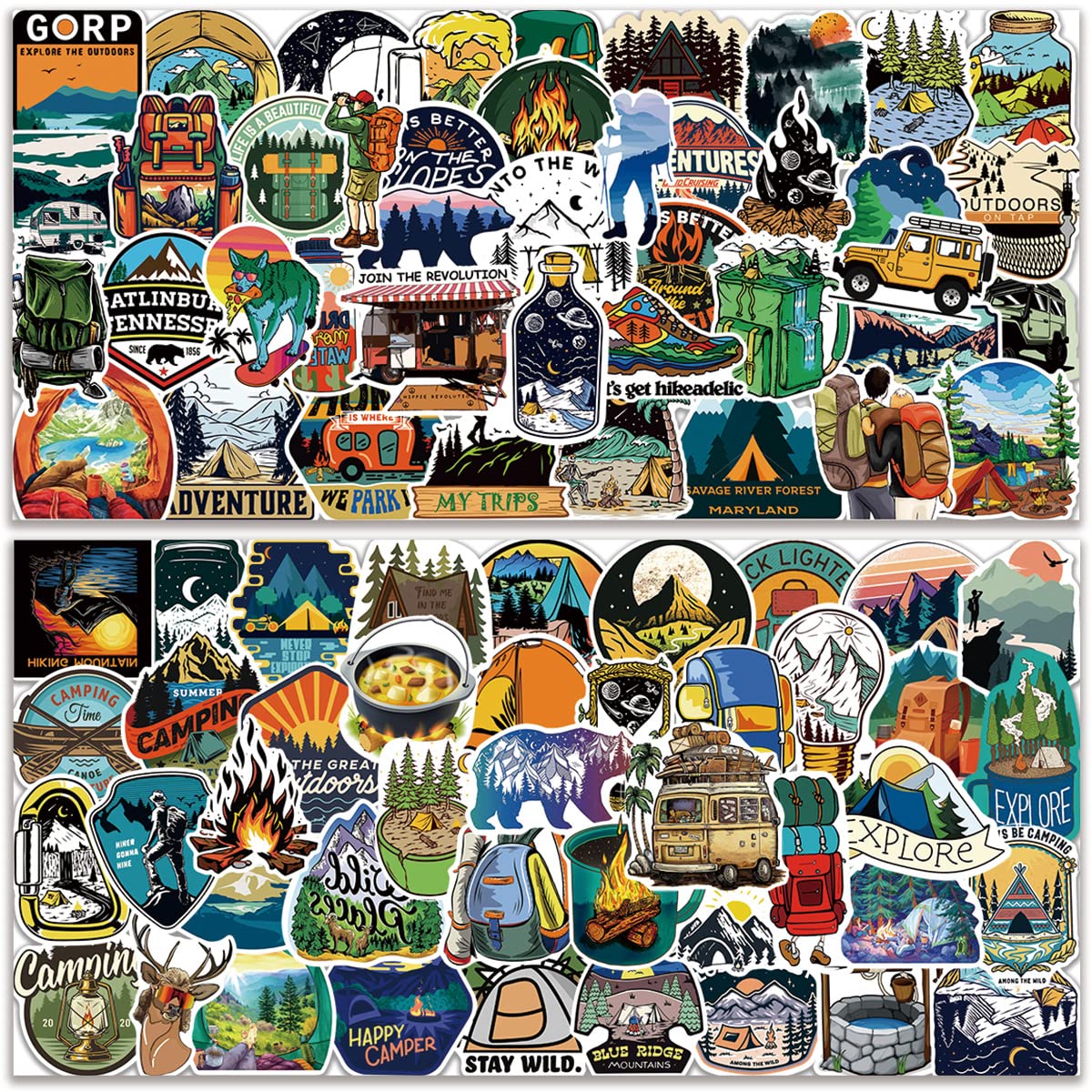 Outdoor Stickers Pack   100PCS   Adventure Hiking Canmping Wilderness Stickers for Water Bottles, Cars, Laptop, Bike, Waterproof Travel Cool Stickers, Nature Forest Decals for Adults Teens Camper