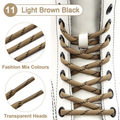 WEGOODZF Round Walking Boot Laces: 4.5MM Thick 120cm Long Light Brown Black Heavy Duty Shoelaces for Outdoor Hiking Shoes Work Boots 2 Pairs Non Slip Safety Bootlaces for Men Women