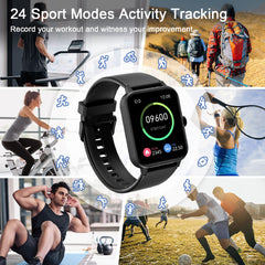 IOWODO Smart Watch for Men Women, Fitness Smartwatch,Heart Rate and Sleep Monitor, Blood Oxygen（SpO2）, Pedometer, Stopwatch, Weather，25 Sports Modes, IP68 Waterproof Activity Trackers for iOS Android