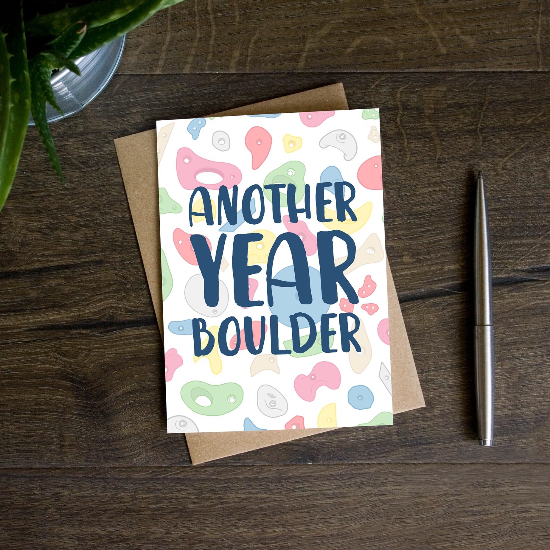 Funny Birthday Card for Climber, for Him, Men, Boyfriend, Son, Husband, Friend, Brother, Bouldering, Boulder, Rock Climbing Problem, Extreme Sport, Climbing Holds, Jugs - 'Another Year Boulder'