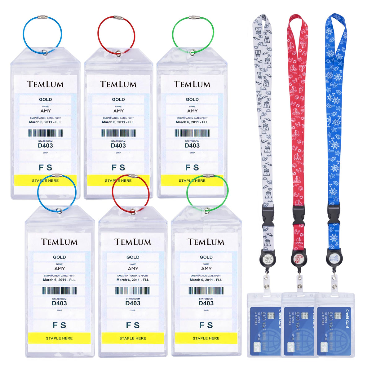 Temlum 8 Pcs Cruise Luggage Tags Holder with Zip Seal & Steel Loops, Waterproof Clear Luggage Tags Cruise Accessories (19.2 x 8.9 cm)