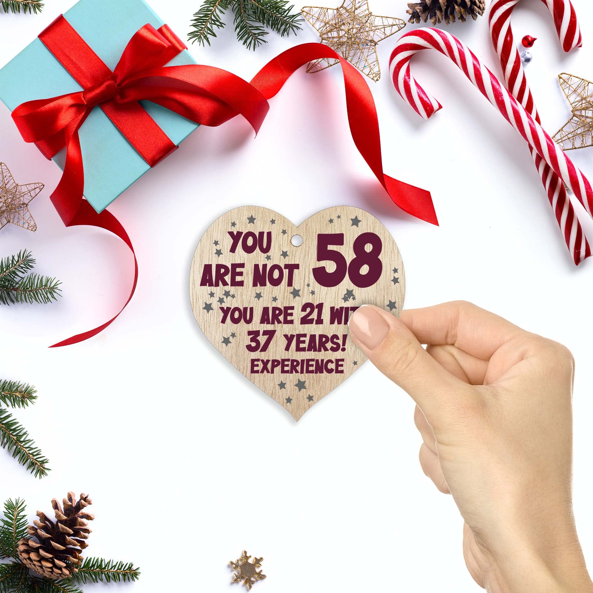 58th Birthday Gift For Women Men Wooden Heart Plaque, Light Wood Sign Keepsake, Happy Birthday Mum, Girlfriend, Dad, Husband, Wife, Boyfriend, Mum Gifts From Son, Nan, Grandad Birthday Present