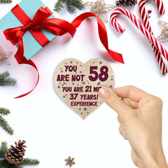 58th Birthday Gift For Women Men Wooden Heart Plaque, Light Wood Sign Keepsake, Happy Birthday Mum, Girlfriend, Dad, Husband, Wife, Boyfriend, Mum Gifts From Son, Nan, Grandad Birthday Present