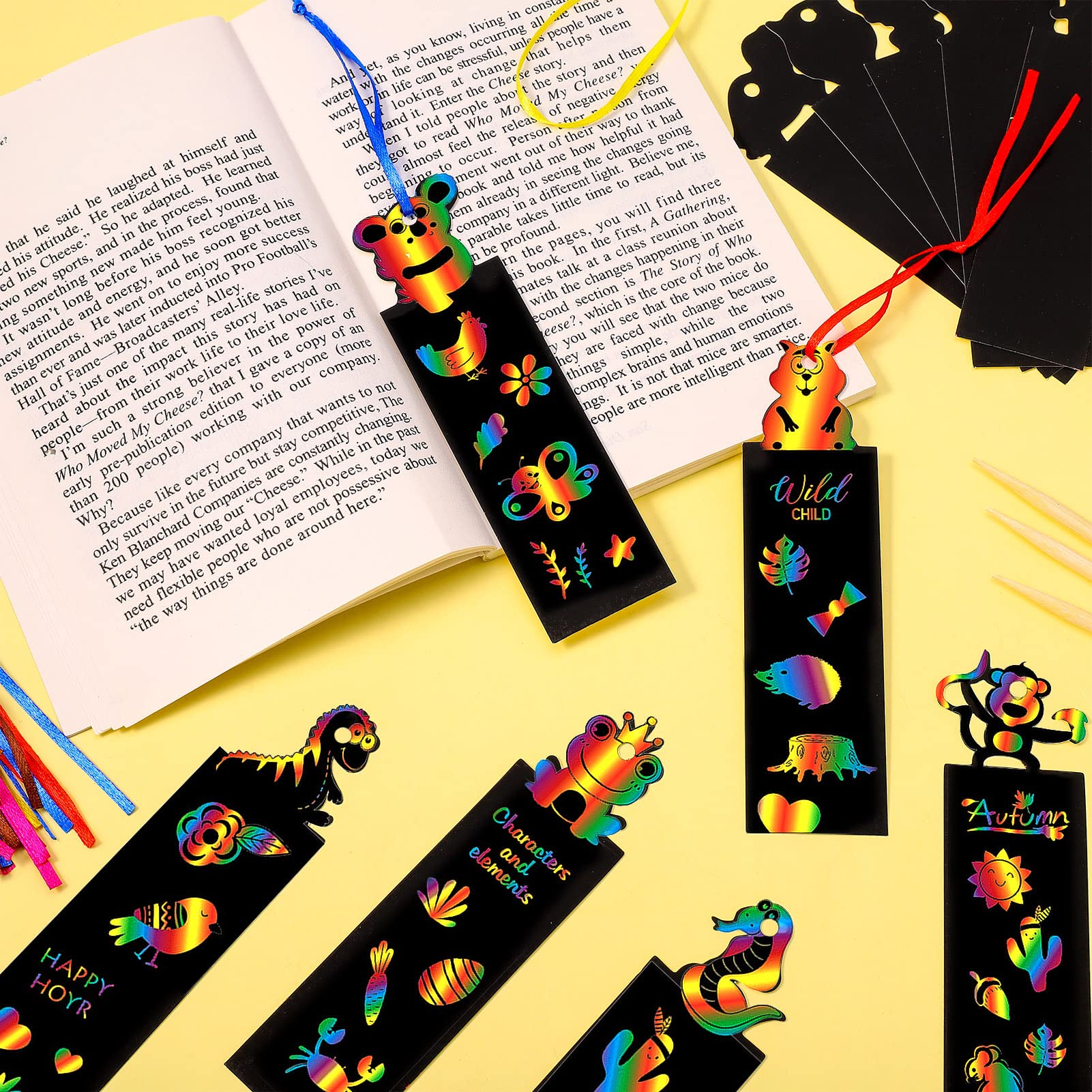 Fuyamp 48 PCS Scratch Art Bookmarks Set for Kids, Scratch Art for Kids Animal Rainbow Scratch Art Bookmarks, Rainbow Art Scratch Bookmarks for Kids Party Handcraft Activities