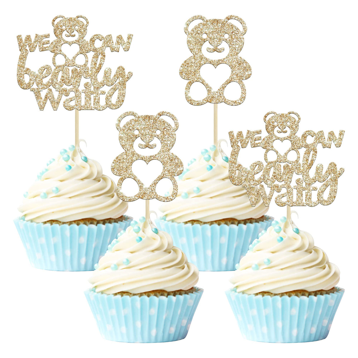 Gyufise 24Pcs We Can Bearly Wait Cupcake Toppers Champage Gold Glitter Bear Cupcake Picks Baby Shower Cake Decorations for Gender Reveal Theme Baby Shower Kids Birthday Party Supplies