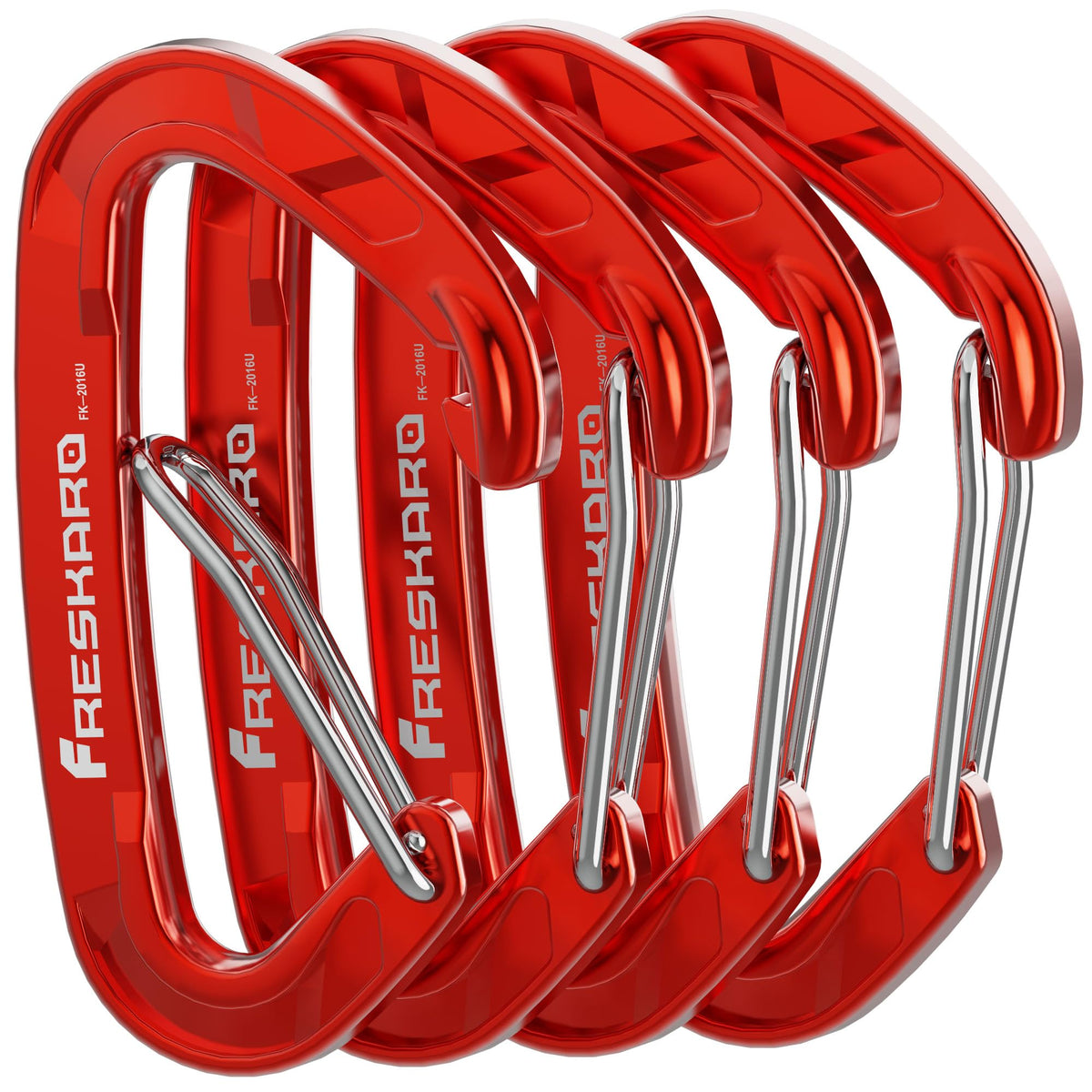 FresKaro 4pcs 15kN Wiregate caribeener clips, Carabiner Heavy Duty, Sturdy EDC Accessory clip, Not for Climbing, Large Size, Lightweight, For Hiking, Camping, Fishing, Outdoor, Backpack, Red