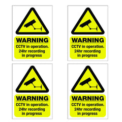 4 Pack CCTV Camera Security Self Adhesive Backed Sticker Signs, 100 mm x 70 mm, Gloss Finish. Weatherproof & Waterproof Closed Circuit CCTV