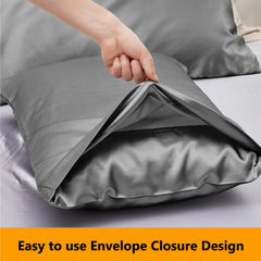 My home store Satin Pillow Cases 2 Pack - Charcoal Silk Pillowcase for Hair and Skin - Standard Size with Hypoallergenic Envelope Closure, 50 x 75 cm