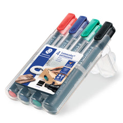 STAEDTLER 350 WP4 Lumocolor Permanent Marker, Chisel Tip 2-5mm Line Width - Assorted Colours (Pack of 4)