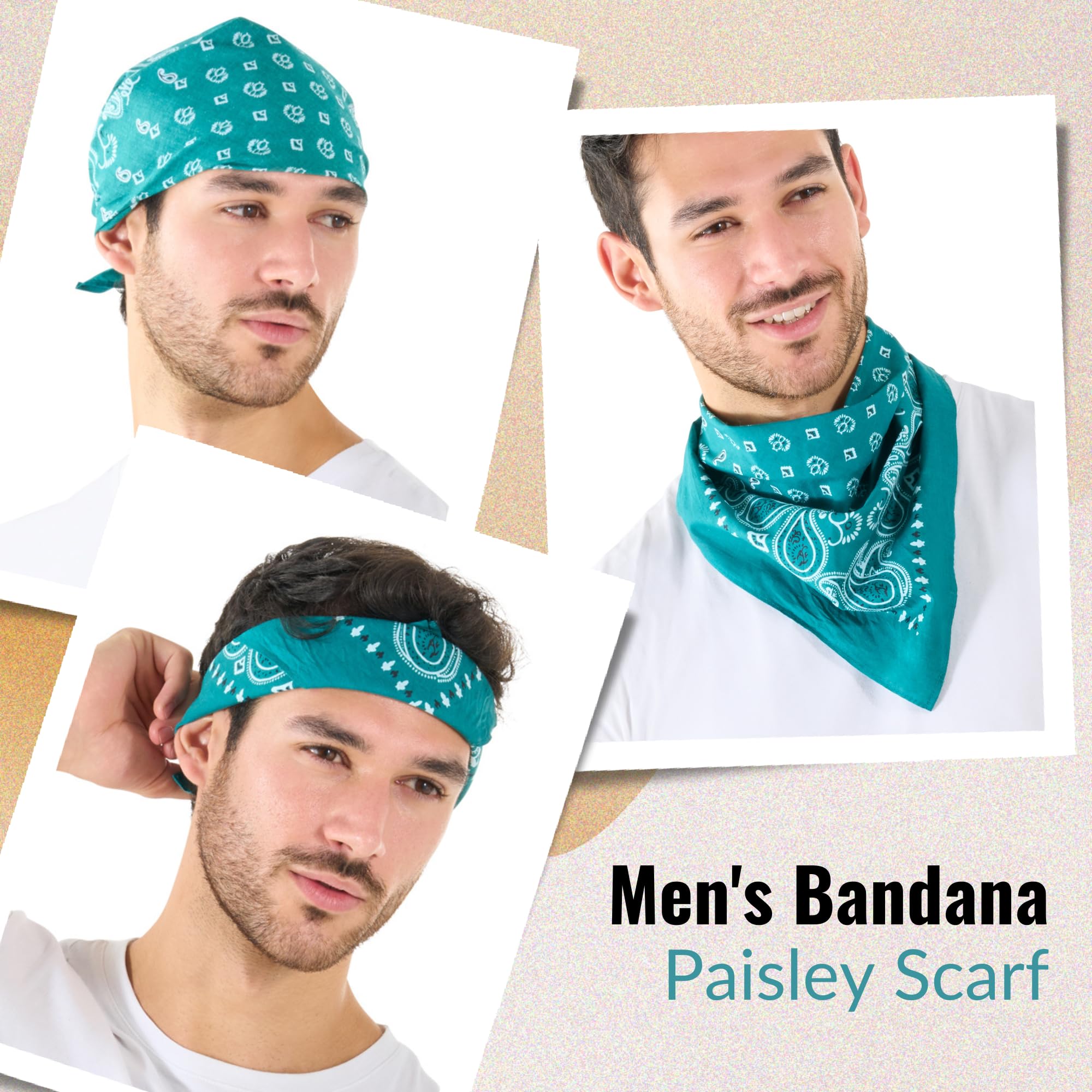 Teal Bandana For Men & Women - Cotton Headband Paisley Hair Bandanas - Pirate Scarf - Headwear Cycling Cowboy Sports Neckerchief