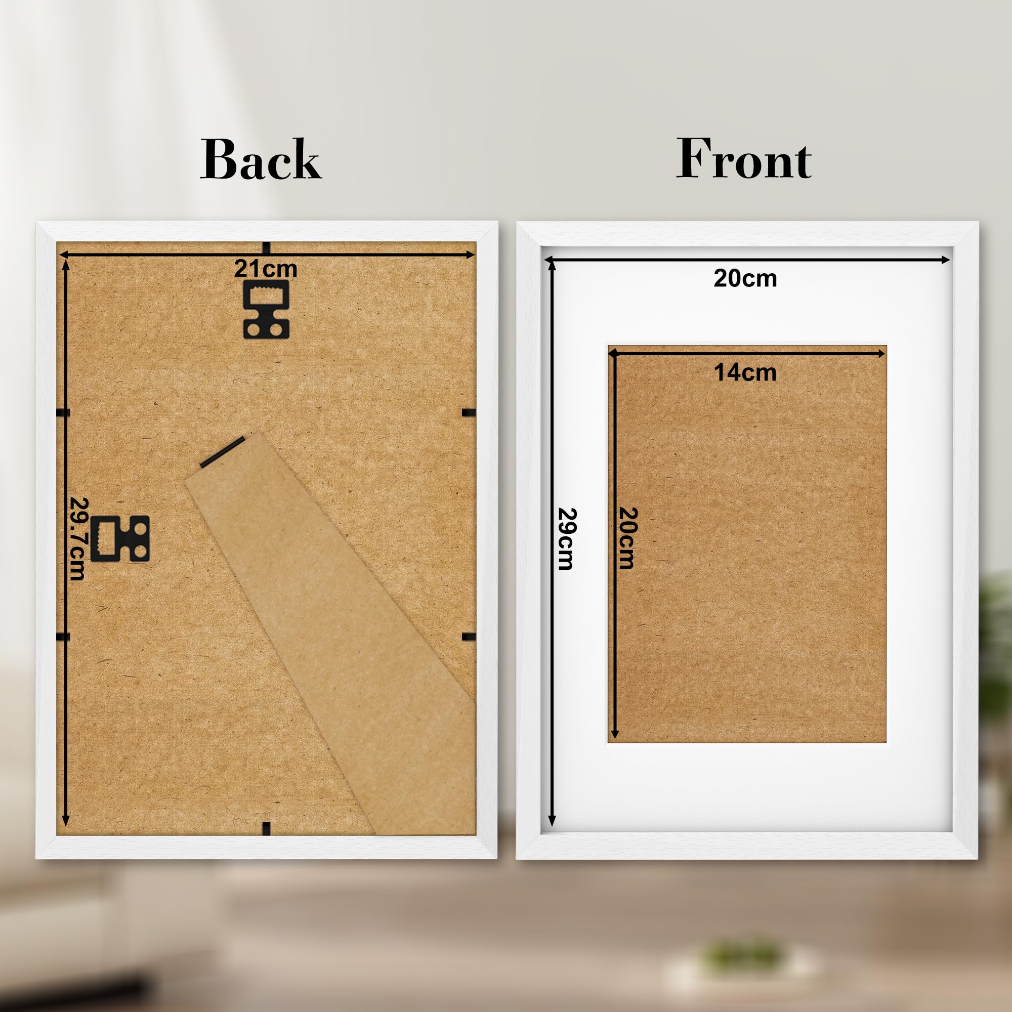 A4 Frame Wooden Set of 2, A4 Photo Frames with A5 Mount, A4 Picture Frames with Stand Tabletop or Wall Hanging, A4 White Frame Poster Frame with Plexiglass Window, White