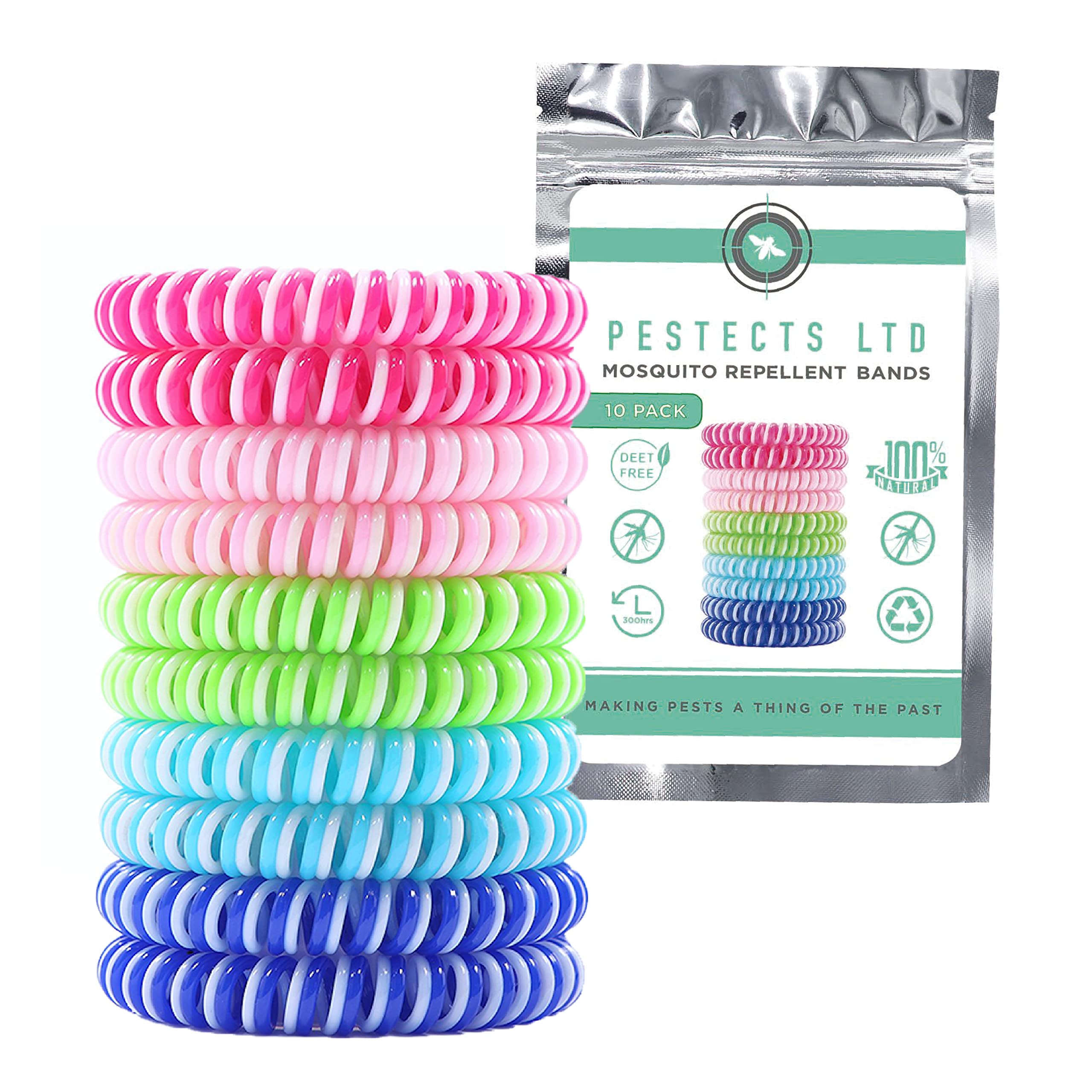 Pestects Mosquito Repellent Bracelet 10 Pack, Deet-Free Natural Anti Bug Wristbands for Adults & Kids, Lasts Up to 300 Hours, Waterproof (Mosquito Repellent Band)