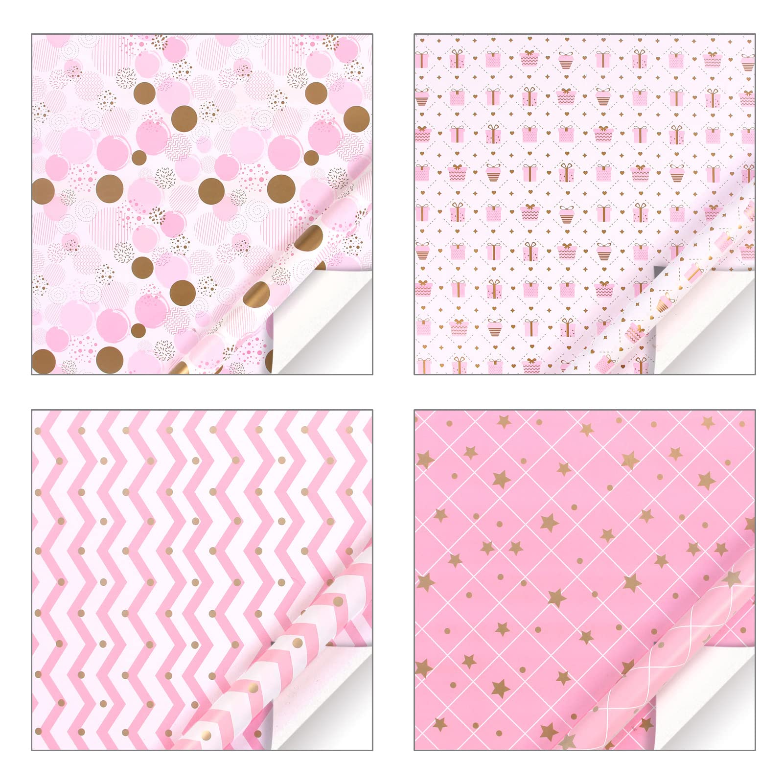 Jatidne 12 Sheets Pink Wrapping Paper with Matching Tags Girls Wrapping Paper Birthday Recyclable Gift Wrap