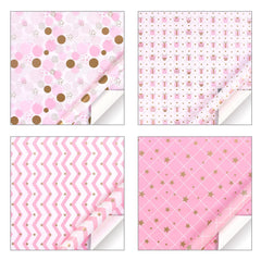 Jatidne 12 Sheets Pink Wrapping Paper with Matching Tags Girls Wrapping Paper Birthday Recyclable Gift Wrap