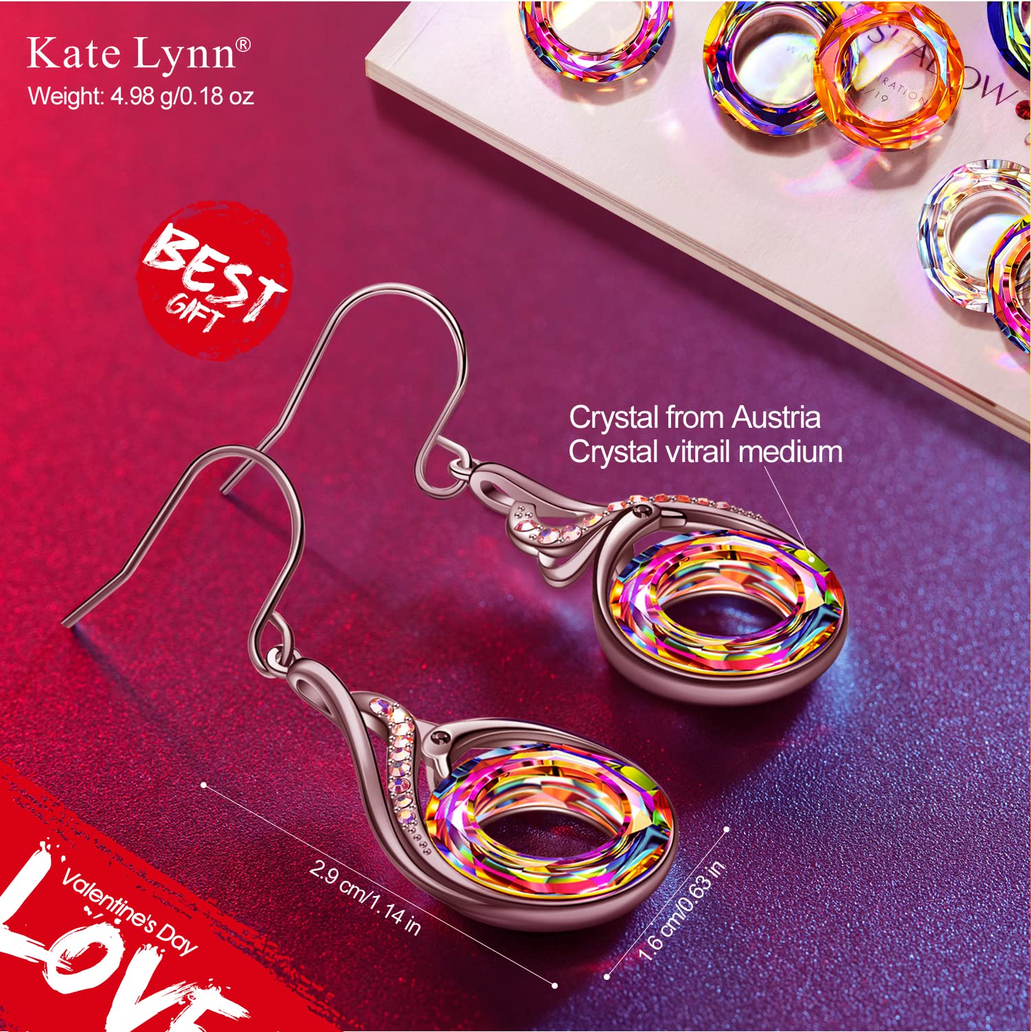 Kate Lynn for Her Earrings for Women Crystal Alloy Silver Earrings Gifts for Women Her Mum Sister Ladies Birthday Personalised Gifts Presents Jewellery Gift Box