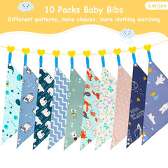 Baby Bandana Dribble Bibs, 10-Pack Cotton Baby Feeding Bibs Super Absorbent Drool Bibs with Adjustable Snaps for Newborn and Toddlers (Blue)