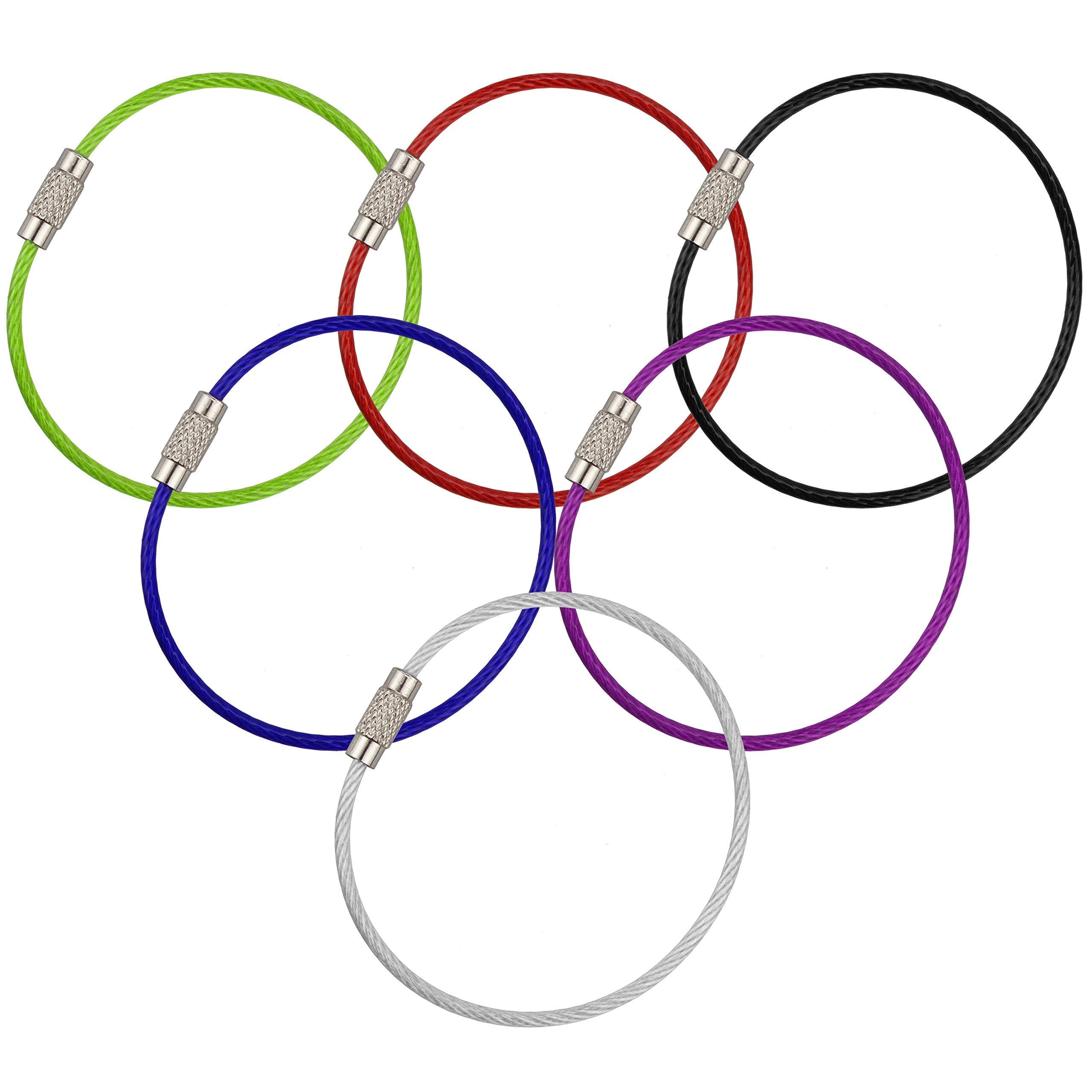 wisdompro Wire Keychain Cable, 6 Pack of 6.3 Inch Stainless Steel Wire Keyrings, 2mm Cable Keyring Loop/Hoop for Luggage Tag, Keys and ID Tag Keepers - 6 Colours