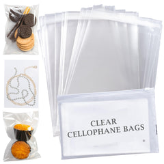 Clear Cellophane Bags Pack of 80 (6 x 9 Inches) Food Safe Crystal Clear Cookie Bags, Self Seal Clear Bags for Biscuit, Sweets, Cards, Jewelry, Gift Bags for Birthday