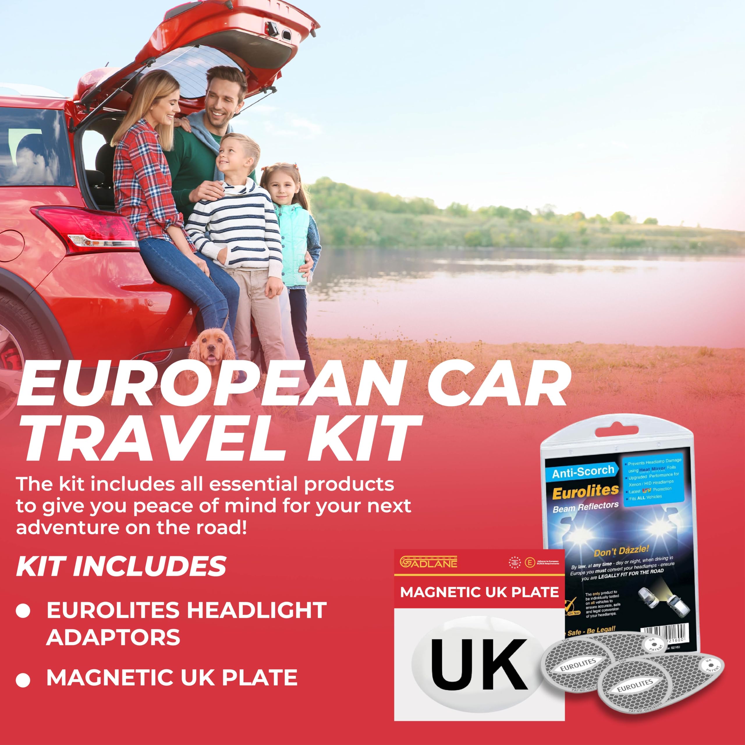 GADLANE Eurolites Deflectors Headlamp Beam Adaptors Converters Magnetic UK Plate for Driving in Europe - UK Identifier Required for Cars/Vehicles Travelling to Europe