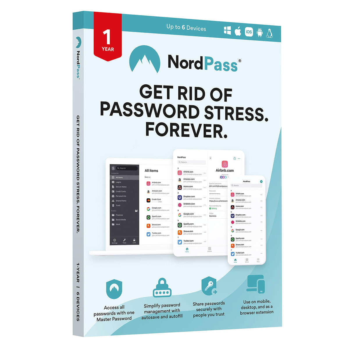 NordPass 1-Year Premium Password Manager Subscription - Password Manager Software with Top-Tier Encryption, Data Breach Scanner, Secure Password Sharing, Password Generator [Physical box]