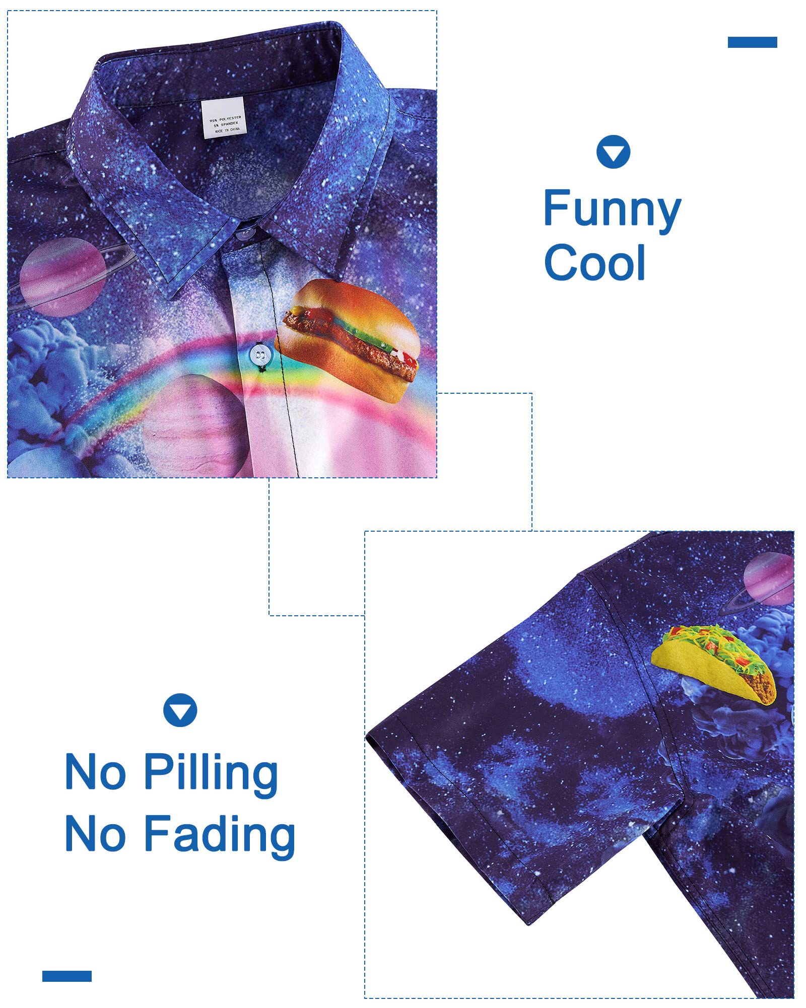 RAISEVERN Pancake Cat Mens Shirts 3D Printed Hawaiian Funny Flamingo Galaxy Funky Stag Bright Ugly Holiday Bad Taste Crazy Shirt Rave Awful Gifts, L