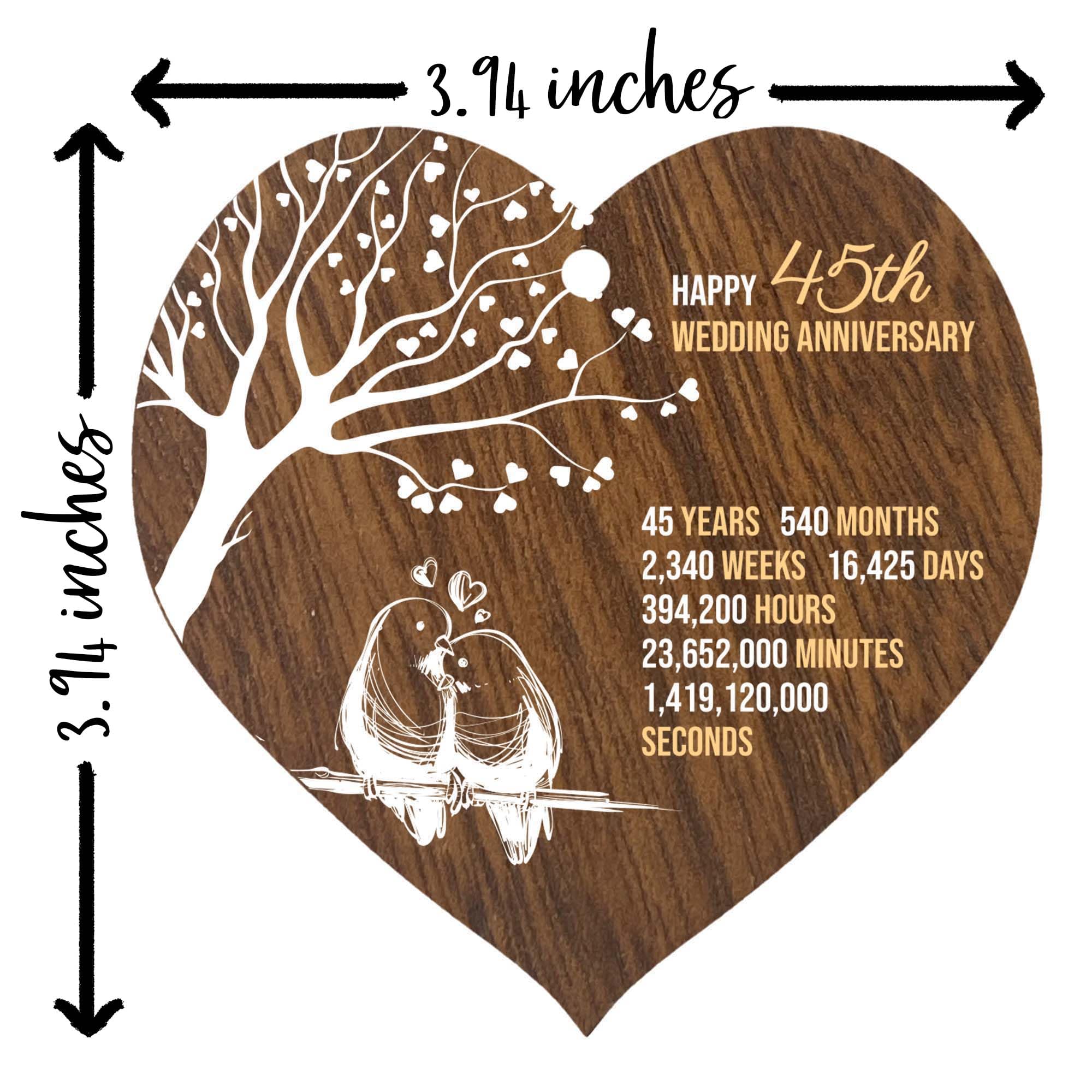 45th Wedding Anniversary Wooden Heart Plaque, Dark Wood Sign Keepsake, Celebrate Sapphire Anniversary Wife Husband Boyfriend Girlfriend, Plaque with Quotes Gifts from the Kids