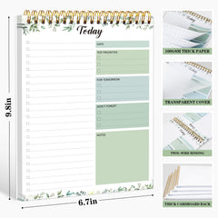 To Do List Pad - Daily Planner Notepad 104 Pages Task Planner, 6.7 inches x 9.8 inches Double Sided Spiral Notebook with Checklist Productivity Planning Pad for Work Office Home-Green