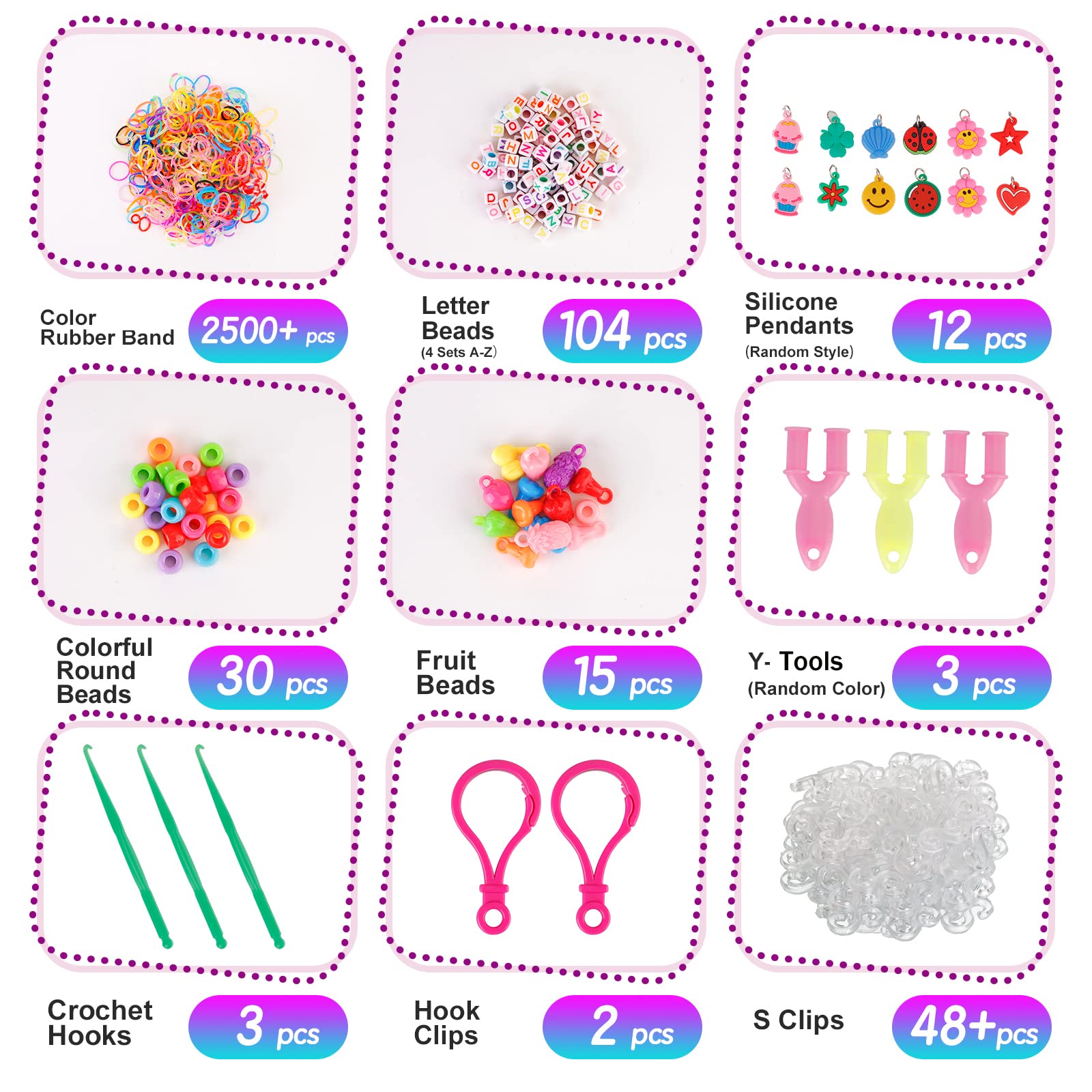 Colorful- 2500and Rubber Band Refill Set in 32 Unique Colors with Other Accessories and Storage Box, DIY Friendship Bracelet Making Kit for Starter Kids Girls Birthday Gifts