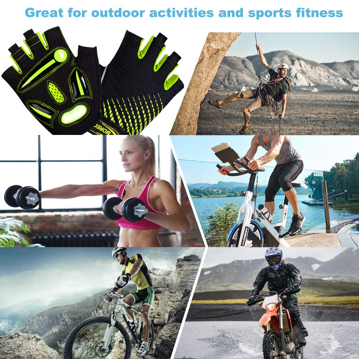 LUROON Cycling Gloves Half Finger Gel Padded Bike Gloves Anti-Slip Shock-absorbing Hand Protect Fingerless Summer Bicycle Short Gloves for Mens & Women (XL, Green)