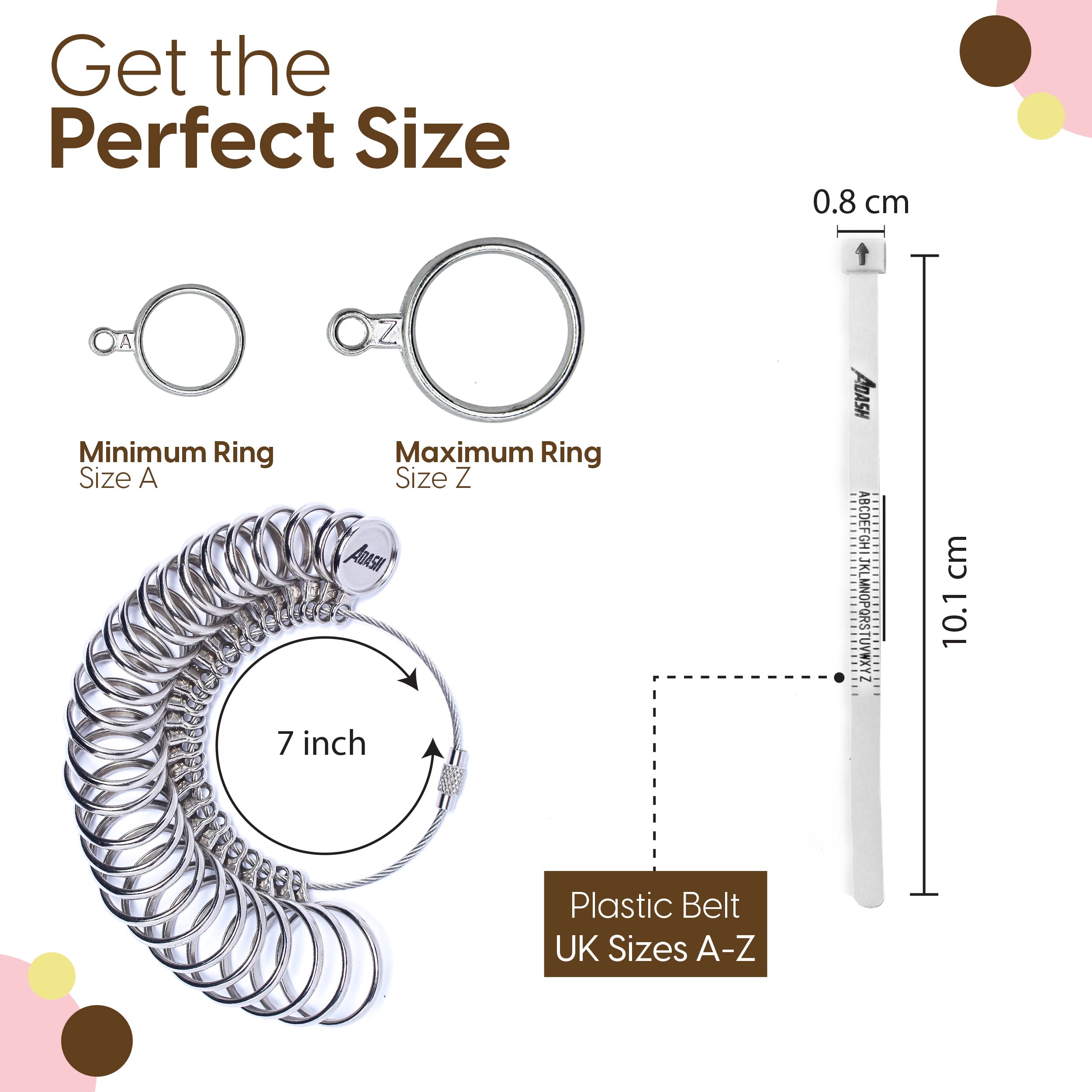 Ring Sizer UK Women & Men with Belt - Ring Measurement Tool UK Kit Sizes A to Z - Ring Measurer for Measuring Ring Diameter up to 27cm 26 Rings with Ring Sizer Belt