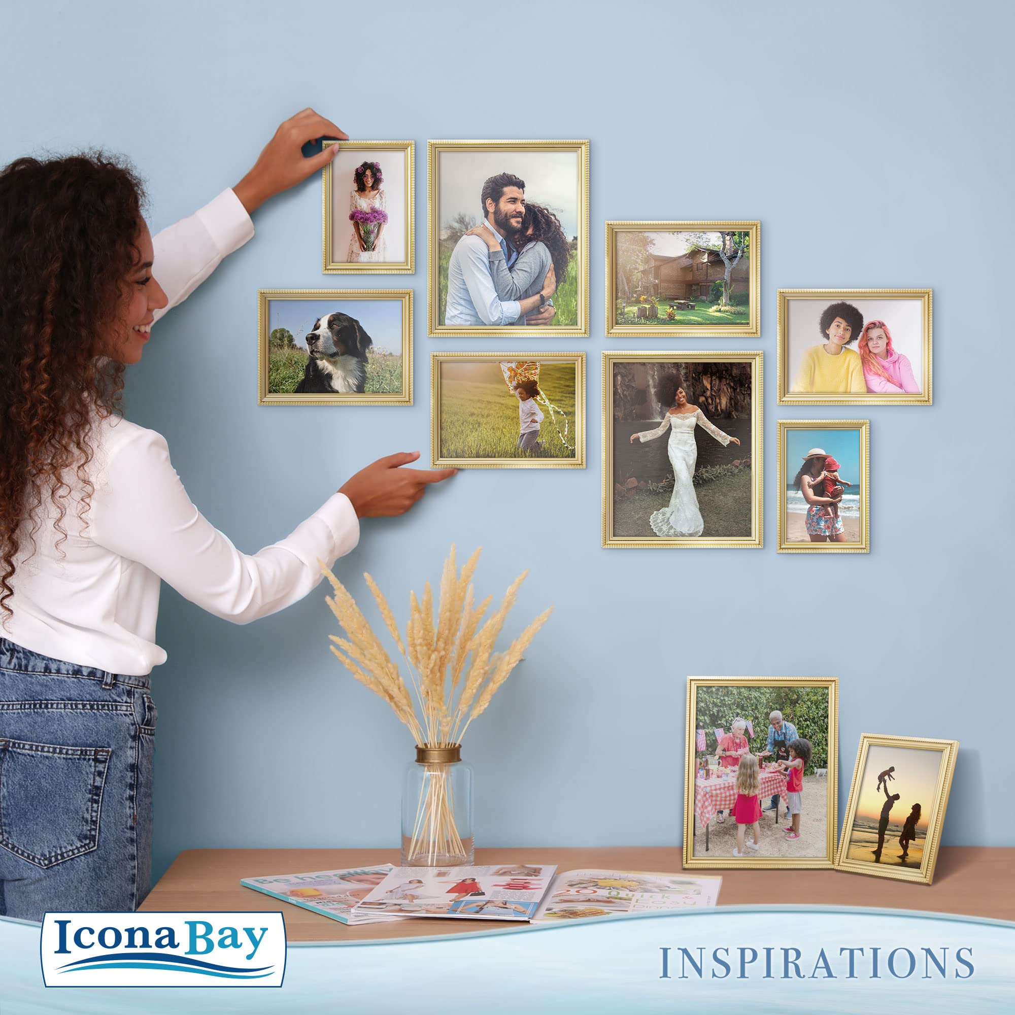 Icona Bay 10x8 Gold Picture Frame Beautifully Detailed Moulding, Contemporary Picture Frame, Wall Mount or Table Top, Inspirations Collection