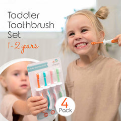 Cherish Baby Care Toddler Toothbrush Set (4-Pack) - BPA-Free & Safety-Tested Kids Toothbrush for 1 Year Old Toddler, Designed by a Paediatric Dentist, Soft-Grip Toothbrush Toddler 1-2 Years (Multi)