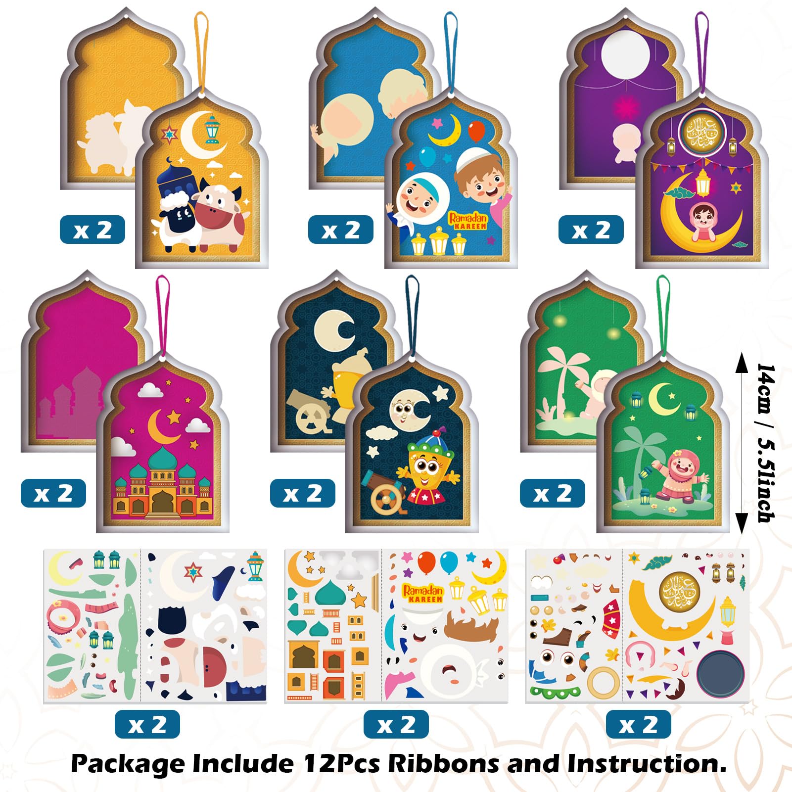 PopManko Ramadan Crafts for Kids, 12 Pack Ramadan Eid Arts and Crafts Foam Stickers Gifts for Kids, Ramadan Eid Activities Craft Kits Make Your Own Ramadan Eid Decorations for Home