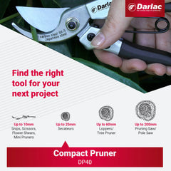 Darlac Compact Pruner - Razor-Sharp Bypass Pruners for General Pruning - 16mm - Lightweight Ideal for Fine Or Delicate Pruning and Small or Medium Hands - SK5 High Carbon Japanese Steel