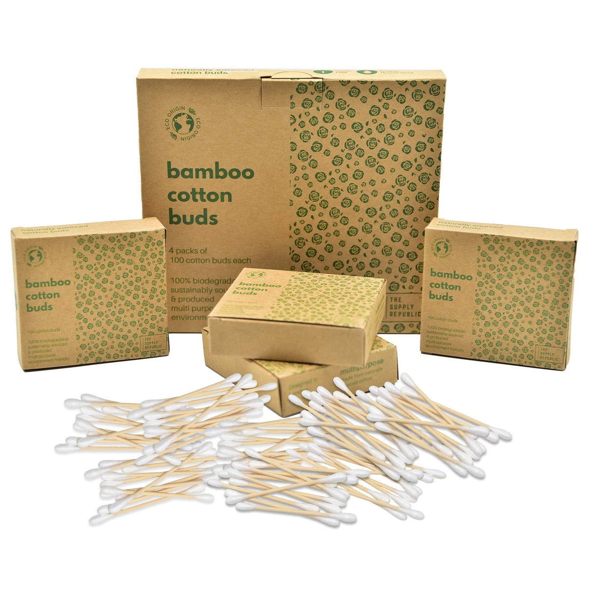 400 Bamboo Cotton Buds  100% Eco-Friendly Biodegradable   Cotton Wool Buds Q Tips   Compostable Bamboo Earbuds   Recycled Plastic Free Packaging   4x100 Ear Buds Cotton… (400 Count)