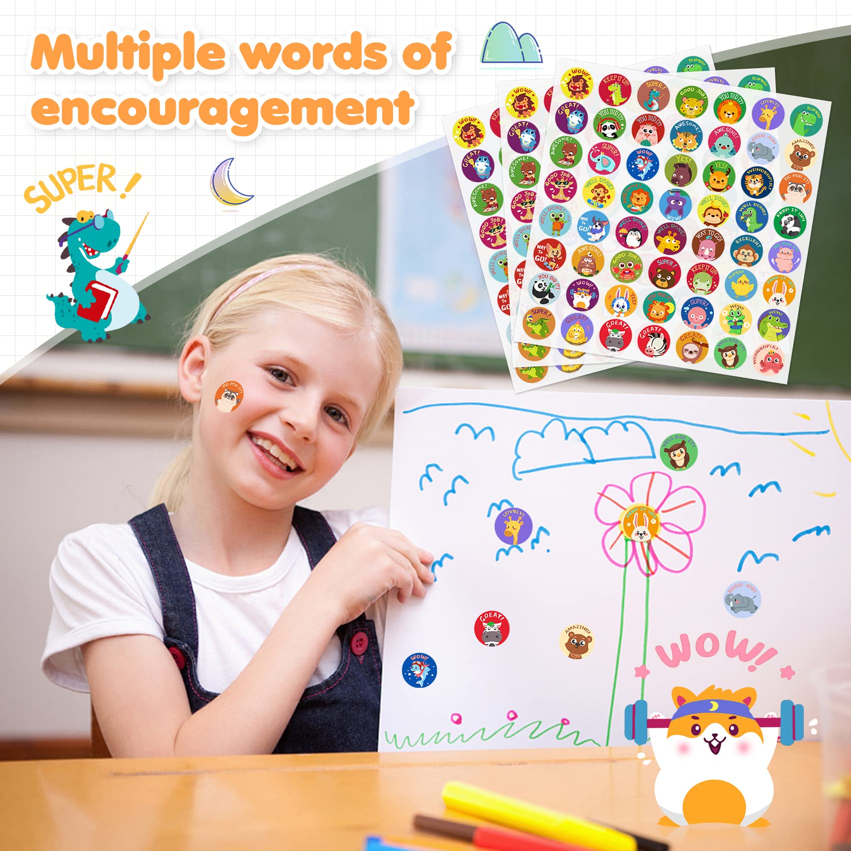 1000 PCS Motivational Stickers for Kids,56 Animals Cartoon Designs,Teacher Rewards Stickers,potty trainning Stickers,Encouraging Stickers,Incentive Stickers,1 Inch Round Animal Stickers